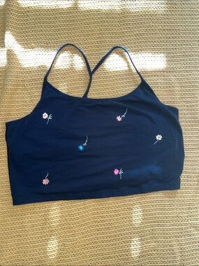 PINK Victoria's Secret Black Embroidered Floral Bralette with Thin Straps xxl
